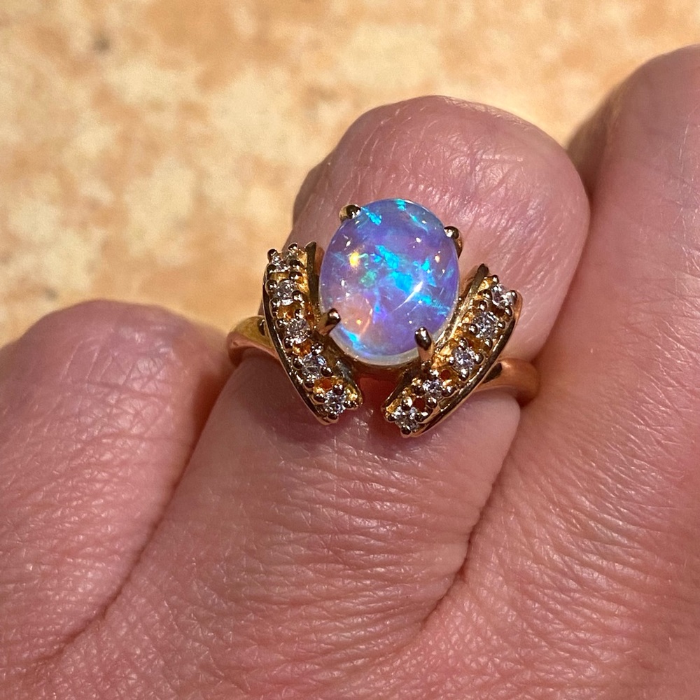 COPY - 14k Opal and diamond  Ring size 7